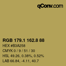 カラーコード: RGB 179.1 162.8 88 | qconv.com