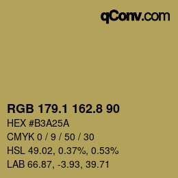 Color code: RGB 179.1 162.8 90 | qconv.com