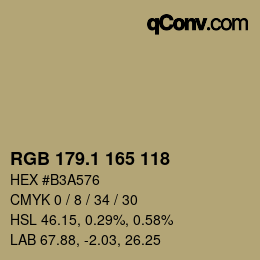 カラーコード: RGB 179.1 165 118 | qconv.com