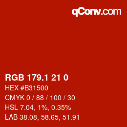 カラーコード: RGB 179.1 21 0 | qconv.com