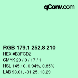 Color code: RGB 179.1 252.8 210 | qconv.com