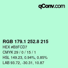 Color code: RGB 179.1 252.8 215 | qconv.com