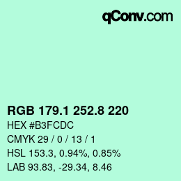 Color code: RGB 179.1 252.8 220 | qconv.com
