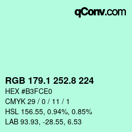 Color code: RGB 179.1 252.8 224 | qconv.com