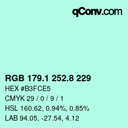 Color code: RGB 179.1 252.8 229 | qconv.com