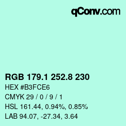 Color code: RGB 179.1 252.8 230 | qconv.com