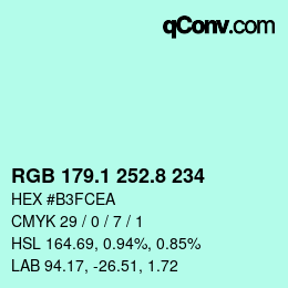 Color code: RGB 179.1 252.8 234 | qconv.com