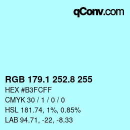 Color code: RGB 179.1 252.8 255 | qconv.com