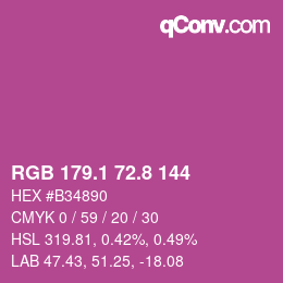 カラーコード: RGB 179.1 72.8 144 | qconv.com