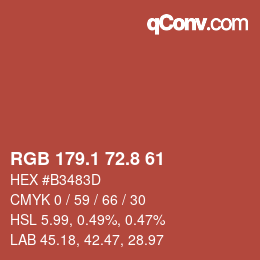 Color code: RGB 179.1 72.8 61 | qconv.com