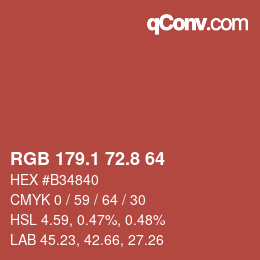カラーコード: RGB 179.1 72.8 64 | qconv.com