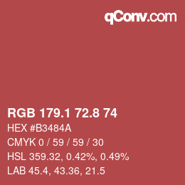 カラーコード: RGB 179.1 72.8 74 | qconv.com