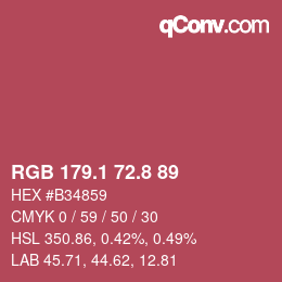 カラーコード: RGB 179.1 72.8 89 | qconv.com