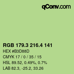 カラーコード: RGB 179.3 216.4 141 | qconv.com