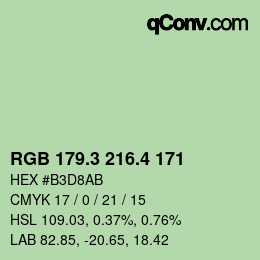 カラーコード: RGB 179.3 216.4 171 | qconv.com