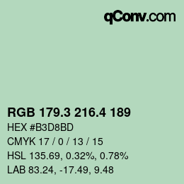 カラーコード: RGB 179.3 216.4 189 | qconv.com