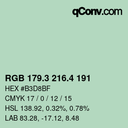 カラーコード: RGB 179.3 216.4 191 | qconv.com