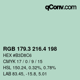 カラーコード: RGB 179.3 216.4 198 | qconv.com