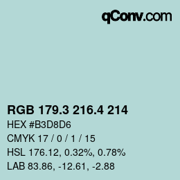 カラーコード: RGB 179.3 216.4 214 | qconv.com