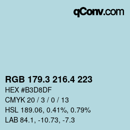 カラーコード: RGB 179.3 216.4 223 | qconv.com