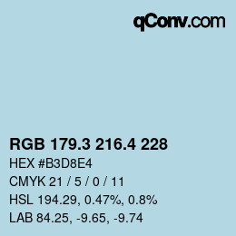 カラーコード: RGB 179.3 216.4 228 | qconv.com