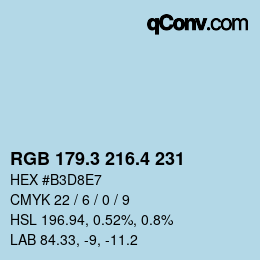 カラーコード: RGB 179.3 216.4 231 | qconv.com