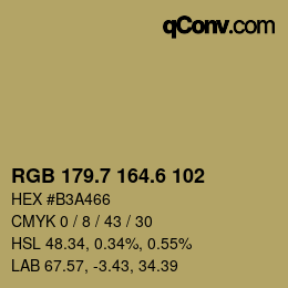 カラーコード: RGB 179.7 164.6 102 | qconv.com
