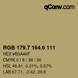カラーコード: RGB 179.7 164.6 111 | qconv.com