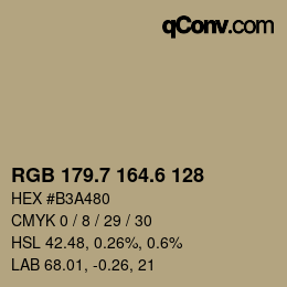 カラーコード: RGB 179.7 164.6 128 | qconv.com