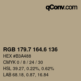 カラーコード: RGB 179.7 164.6 136 | qconv.com