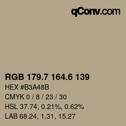 カラーコード: RGB 179.7 164.6 139 | qconv.com