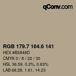カラーコード: RGB 179.7 164.6 141 | qconv.com