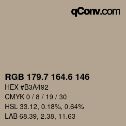 カラーコード: RGB 179.7 164.6 146 | qconv.com