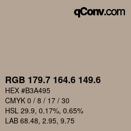 カラーコード: RGB 179.7 164.6 149.6 | qconv.com