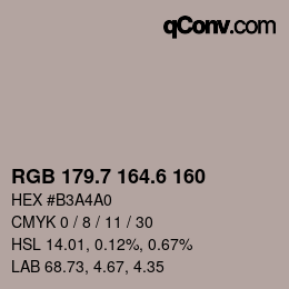 カラーコード: RGB 179.7 164.6 160 | qconv.com