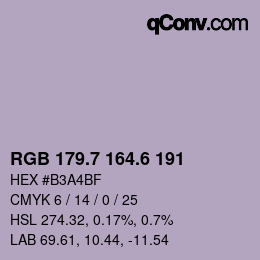 カラーコード: RGB 179.7 164.6 191 | qconv.com