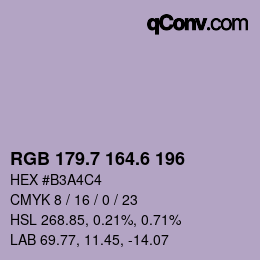 カラーコード: RGB 179.7 164.6 196 | qconv.com