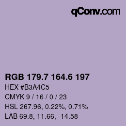 カラーコード: RGB 179.7 164.6 197 | qconv.com