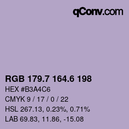 カラーコード: RGB 179.7 164.6 198 | qconv.com