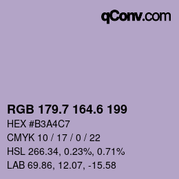 カラーコード: RGB 179.7 164.6 199 | qconv.com