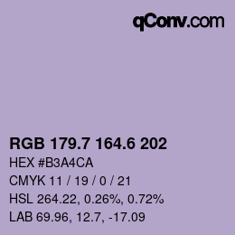 カラーコード: RGB 179.7 164.6 202 | qconv.com