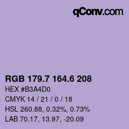 カラーコード: RGB 179.7 164.6 208 | qconv.com