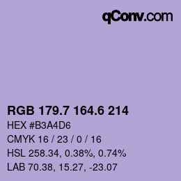 カラーコード: RGB 179.7 164.6 214 | qconv.com