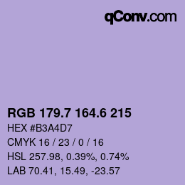 カラーコード: RGB 179.7 164.6 215 | qconv.com