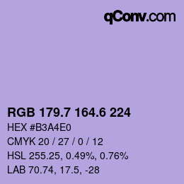 カラーコード: RGB 179.7 164.6 224 | qconv.com