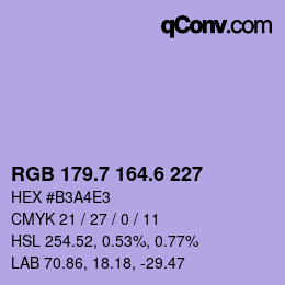 カラーコード: RGB 179.7 164.6 227 | qconv.com