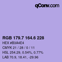カラーコード: RGB 179.7 164.6 228 | qconv.com