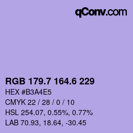 カラーコード: RGB 179.7 164.6 229 | qconv.com