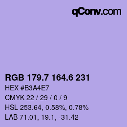 カラーコード: RGB 179.7 164.6 231 | qconv.com