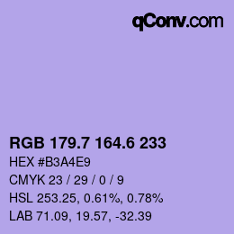 カラーコード: RGB 179.7 164.6 233 | qconv.com